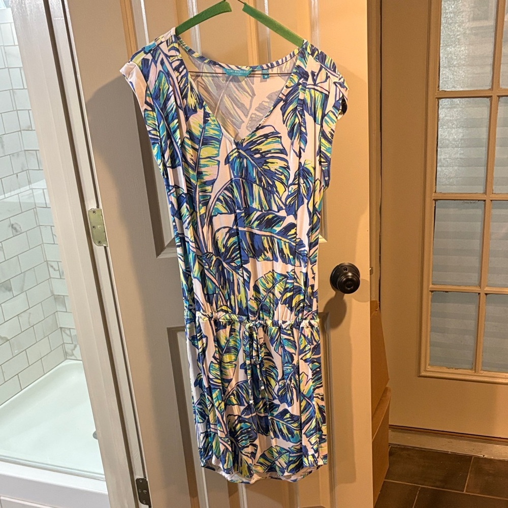 Tori Richard Blue and Green Leaf Dress